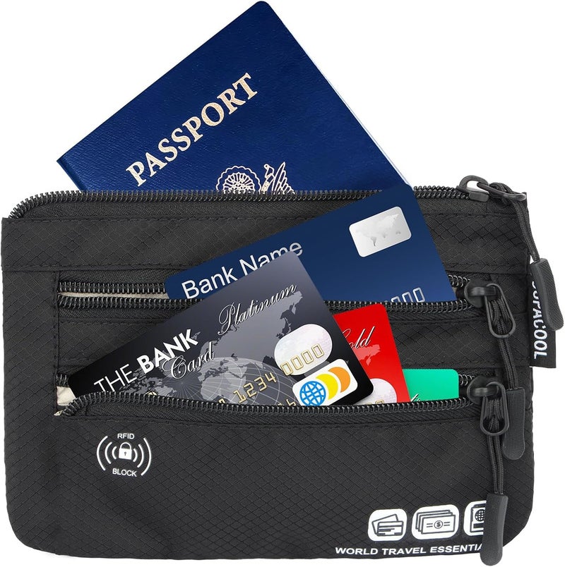 SUPACOOL Passport Holder Bag, Travel Wallet for Men Women Family, Passport Pouch, Card Holder Organizer, RFID Blocking, Two-piece Set(Black) - Image 3